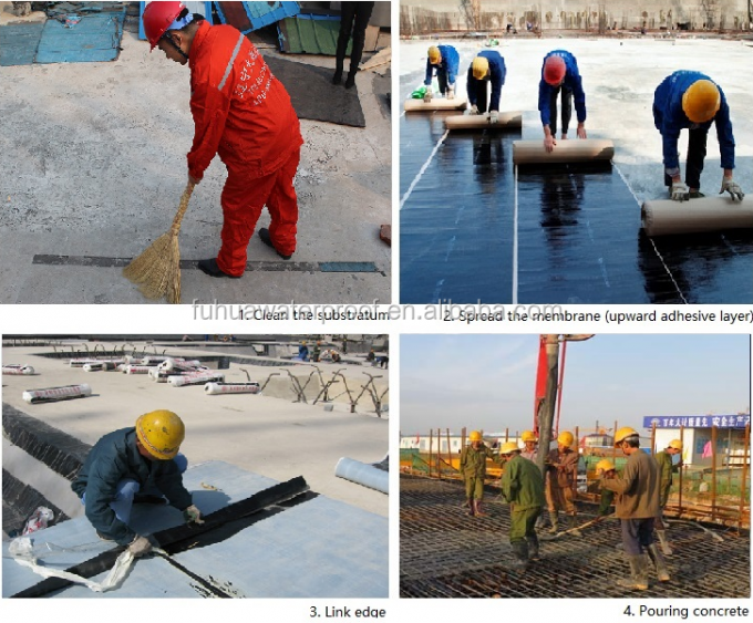 Self Adhesive SBS Bitumen Rolls Roof Waterproofing Sheet Width 1.2m to 1.5m Length 100m/roll and Versatile Weifang Fuhua 3